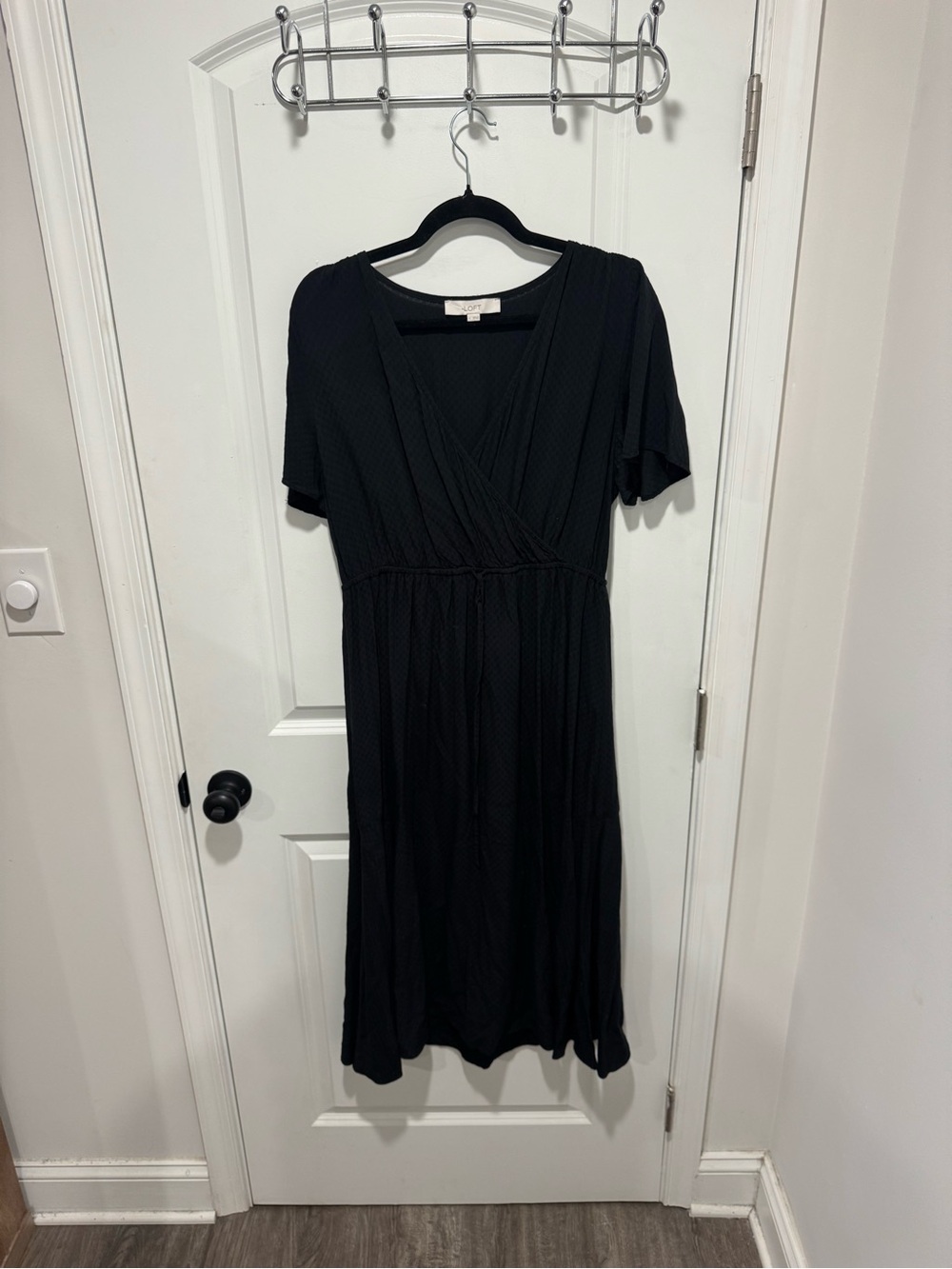 LOFT Black Wrap-Style Midi Dress